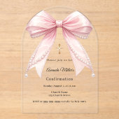 Pink bow pearls girl luxury Confirmation arch Acryl Uitnodigingen (Voorkant)