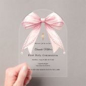 Pink bow pearls luxury First Communion arch Acryl Uitnodigingen (Insitu (Draagbaar))