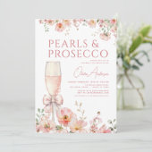 Pink Bow Pearls & Prosecco Vrijgezellenfeest Kaart (Staand voorkant)
