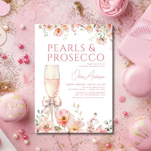 Pink Bow Pearls & Prosecco Vrijgezellenfeest Kaart