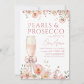Pink Bow Pearls & Prosecco Vrijgezellenfeest Kaart (Voorkant)