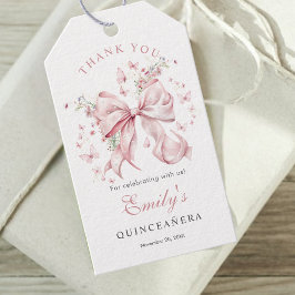 Pink Bow Pearls Quinceañera Bedankt voor je bijdra Cadeaulabel