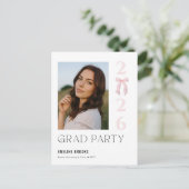 Pink Bow Photo Grad Party Graduation Invitation Briefkaart (Staand voorkant)