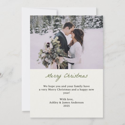 Pink Bow Photo Married and Bright Holiday Card Feestdagenkaart (Achterkant)