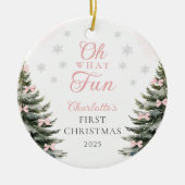 Pink Bow Pine Tree Baby's First Christmas Keramisch Ornament (Voorkant)