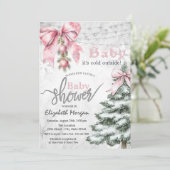 Pink Bow Pine Tree Balls its cold outside Kaart (Staand voorkant)