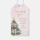 Pink Bow Pine Trees Winter Onederland 1st Birthday Cadeaulabel (Voorkant)
