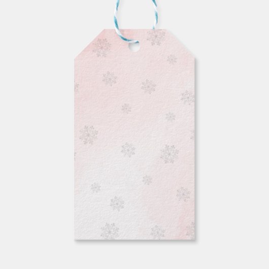 Pink Bow Pine Trees Winter Onederland 1st Birthday Cadeaulabel (Achterkant)