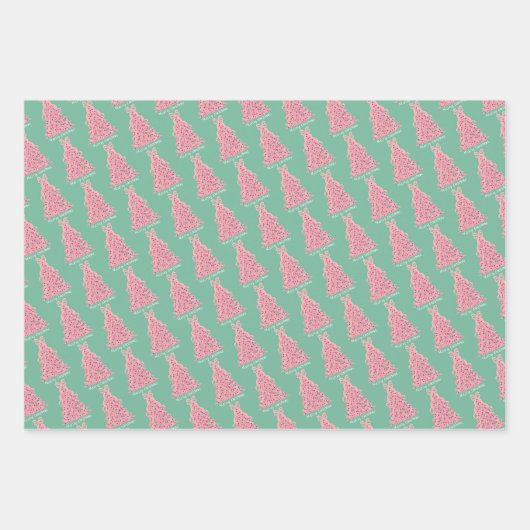 Pink Bow Pink Christmas Tree Inpakpapier Vel (Voorkant 3)