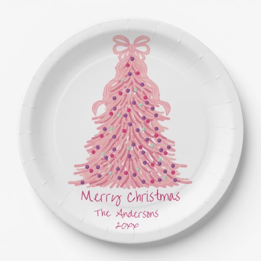 Pink Bow Pink Christmas Tree Papieren Bordje (Voorkant)