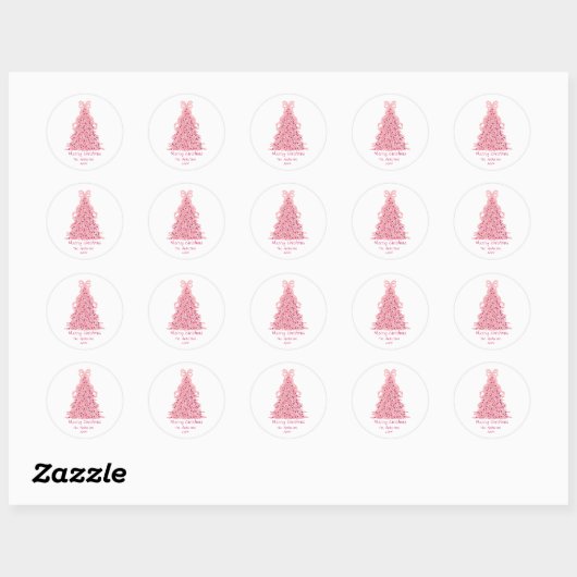 Pink Bow Pink Christmas Tree Ronde Sticker (Vel)