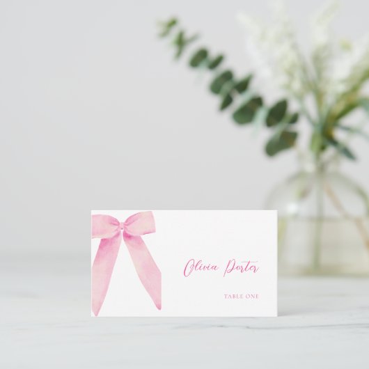 Pink Bow Place Card Ze is Tying the Knot Douche Plaatskaartje (Staand voorkant)