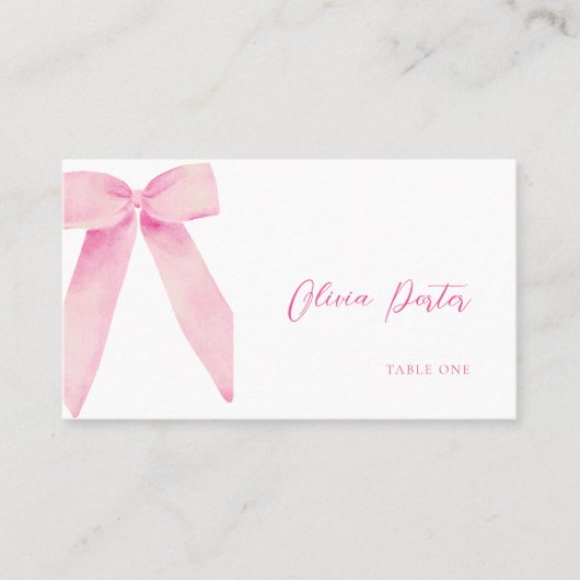 Pink Bow Place Card Ze is Tying the Knot Douche Plaatskaartje (Voorkant)