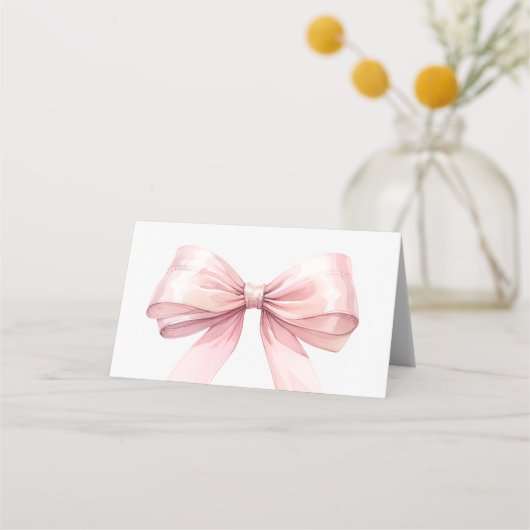 Pink Bow Place Cards Elegant Folded Plaatskaartje (Achterkant)
