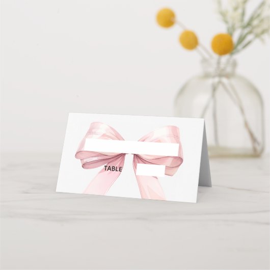 Pink Bow Place Cards Elegant Folded Plaatskaartje (Voorkant)