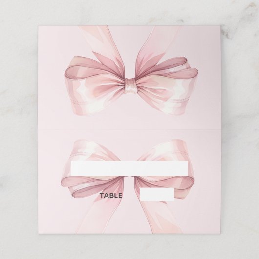 Pink Bow Place Cards | Elegant Folded Plaatskaartje (Buitenkant ongevouwen)