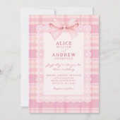 Pink bow plaid wedding kaart (Voorkant)
