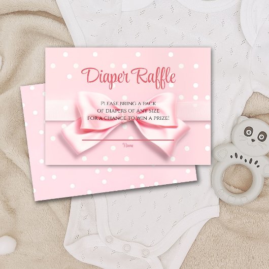 Pink Bow Polka Dots Diaper Raffle Enclosure Card Bedankkaart