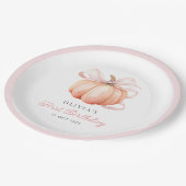 Pink Bow Pumpkin 1e verjaardag Papieren Bordje (Gekanteld)