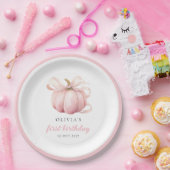 Pink Bow Pumpkin 1e verjaardag Papieren Bordje (Feest)