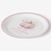 Pink Bow Pumpkin 1e verjaardag Papieren Bordje (Gekanteld)