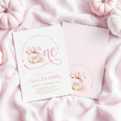 Pink Bow Pumpkin 1st Birthday Invitation Kaart