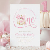 Pink Bow Pumpkin 1st Birthday Invitation Kaart