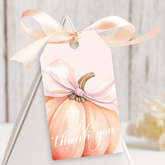 Pink Bow Pumpkin Baby shower Cadeaulabel