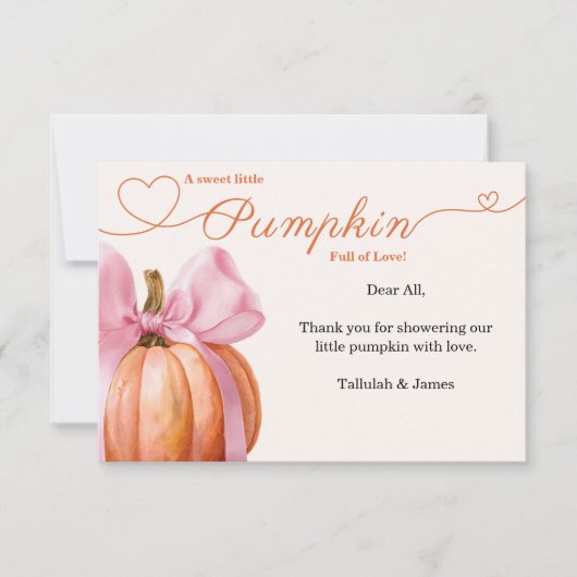 Pink Bow Pumpkin Baby shower Dank u kaart 🎀 – E (Voorkant)