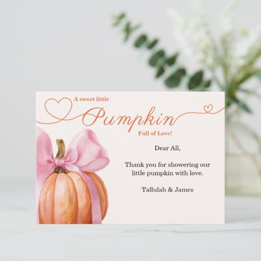 Pink Bow Pumpkin Baby shower Dank u kaart 🎀 – E (Staand voorkant)