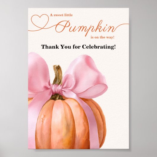 Pink Bow Pumpkin Baby shower "Dank u Poster (Voorkant)