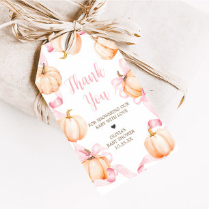 Pink Bow Pumpkin Baby shower Favoriet Tags Cadeaulabel