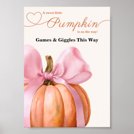 Pink Bow Pumpkin Baby shower "Games & Giggles Poster (Voorkant)