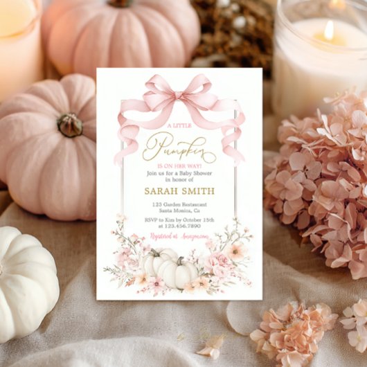 Pink Bow Pumpkin Baby shower Girl Invitation Kaart