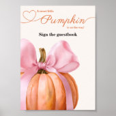 Pink Bow Pumpkin Baby shower Guestbook Sign Poster (Voorkant)