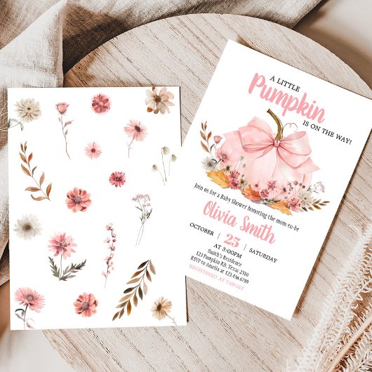 Pink Bow Pumpkin Baby shower Kaart