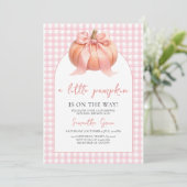 Pink Bow Pumpkin Baby shower Kaart (Staand voorkant)