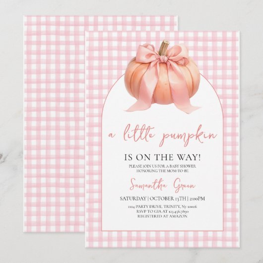 Pink Bow Pumpkin Baby shower Kaart (Voorkant / Achterkant)