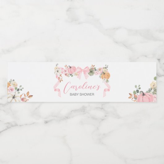 Pink Bow Pumpkin Baby shower Waterfles Etiket (Enkel label)