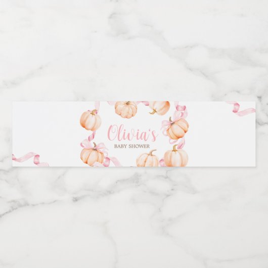 Pink Bow Pumpkin Baby shower Waterfles Etiket (Enkel label)