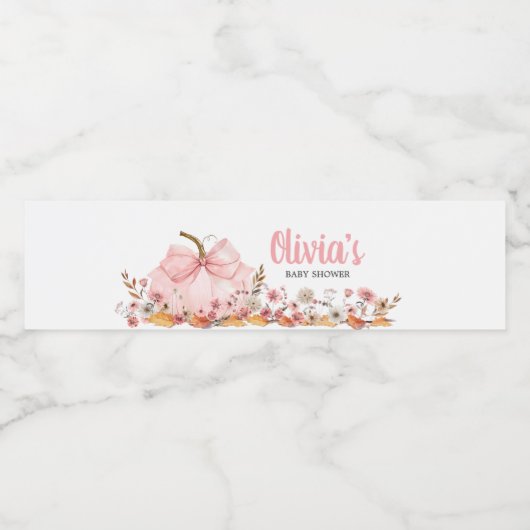 Pink Bow Pumpkin Baby shower Waterfles Etiket (Enkel label)