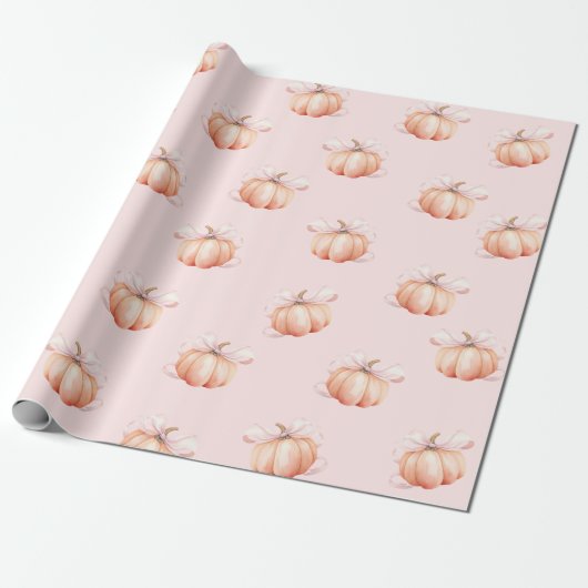 Pink Bow Pumpkin Coquette Cadeaupapier (Uitgerold)