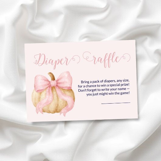 Pink bow Pumpkin Diaper Raffle Card Baby Shower Informatiekaartje