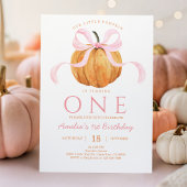 Pink Bow Pumpkin First Birthday Invitation Kaart