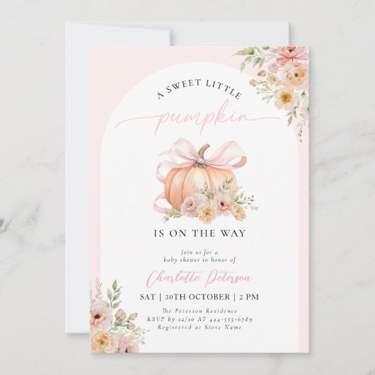 Pink Bow Pumpkin Floral Baby Shower Kaart (Voorkant)