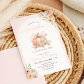 Pink Bow Pumpkin Floral First Birthday Kaart