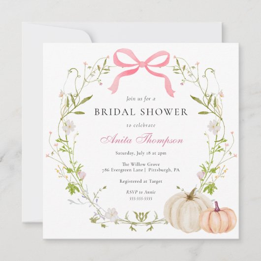 Pink Bow Pumpkin Floral Vrijgezellenfeest Kaart (Voorkant)