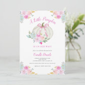 Pink Bow Pumpkin Girl Baby shower Kaart (Staand voorkant)