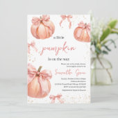 Pink Bow Pumpkin Girl Baby shower Kaart (Staand voorkant)