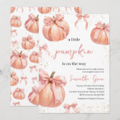 Pink Bow Pumpkin Girl Baby shower Kaart (Voorkant / Achterkant)